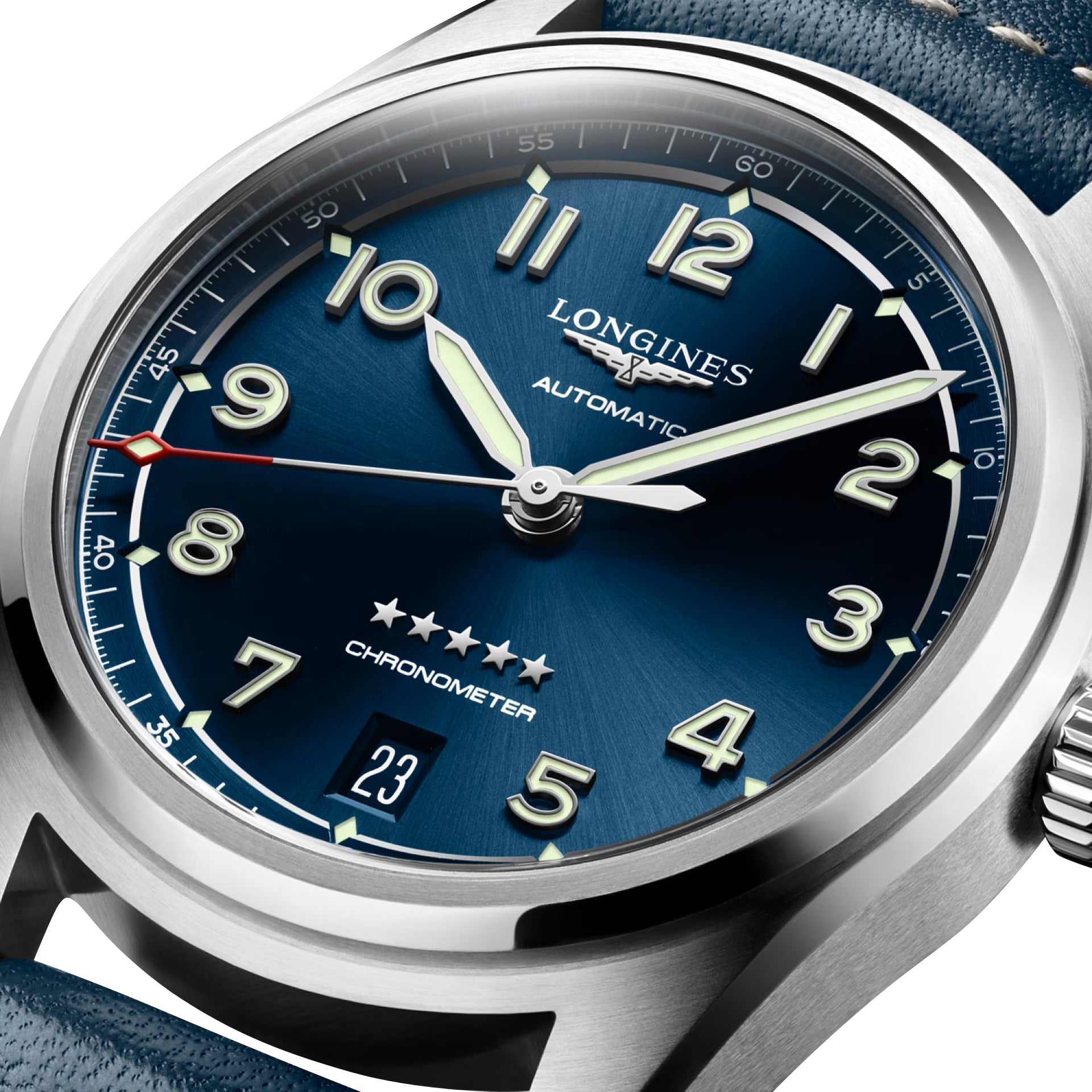 Longines Spirit Automatic COSC Stainless Steel Blue Dial Blue Leather Strap Date Unisex Watch L3.410.4.93.0 wholesalehk.shop