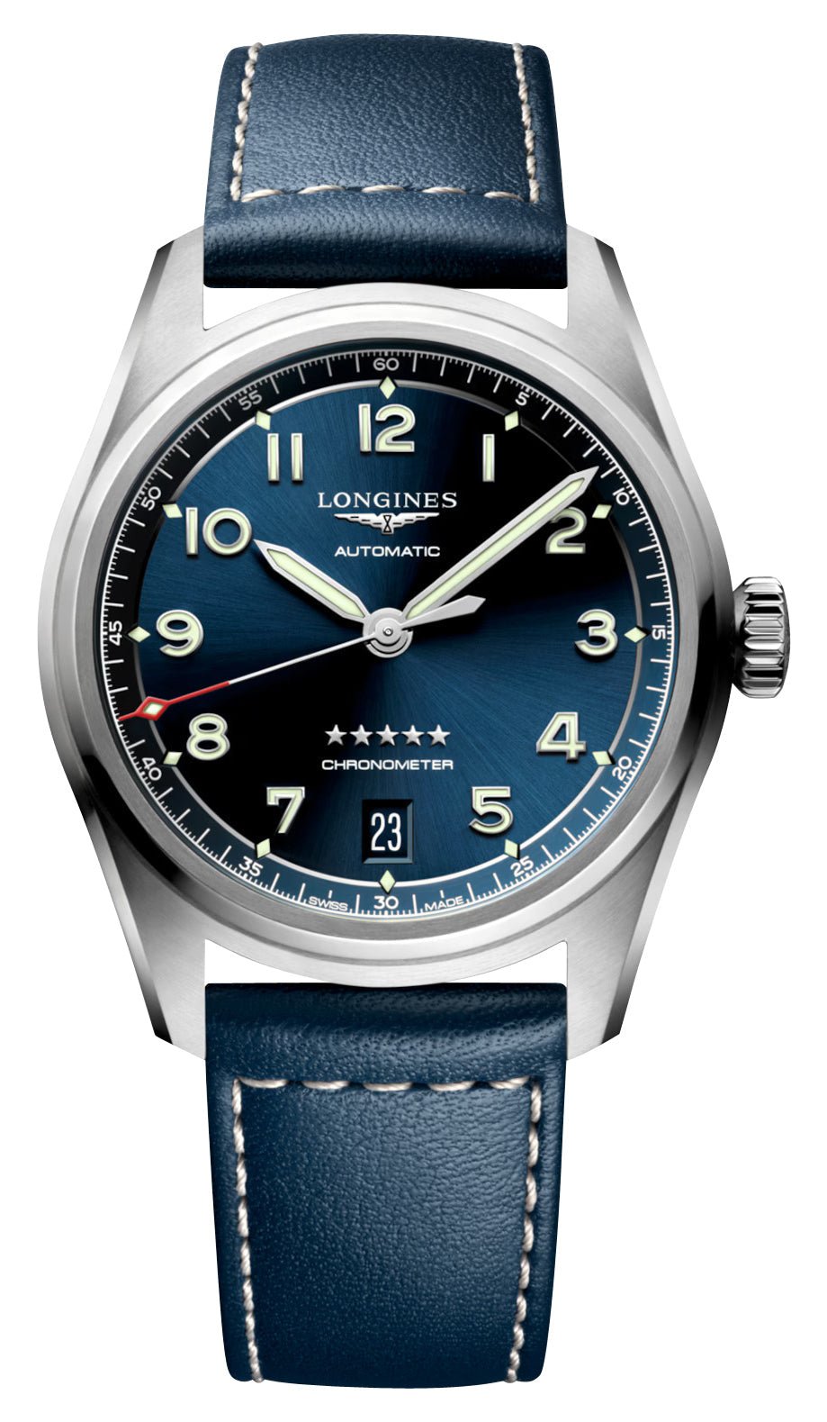 Longines Spirit Automatic COSC Stainless Steel Blue Dial Blue Leather Strap Date Unisex Watch L3.410.4.93.0 wholesalehk.shop