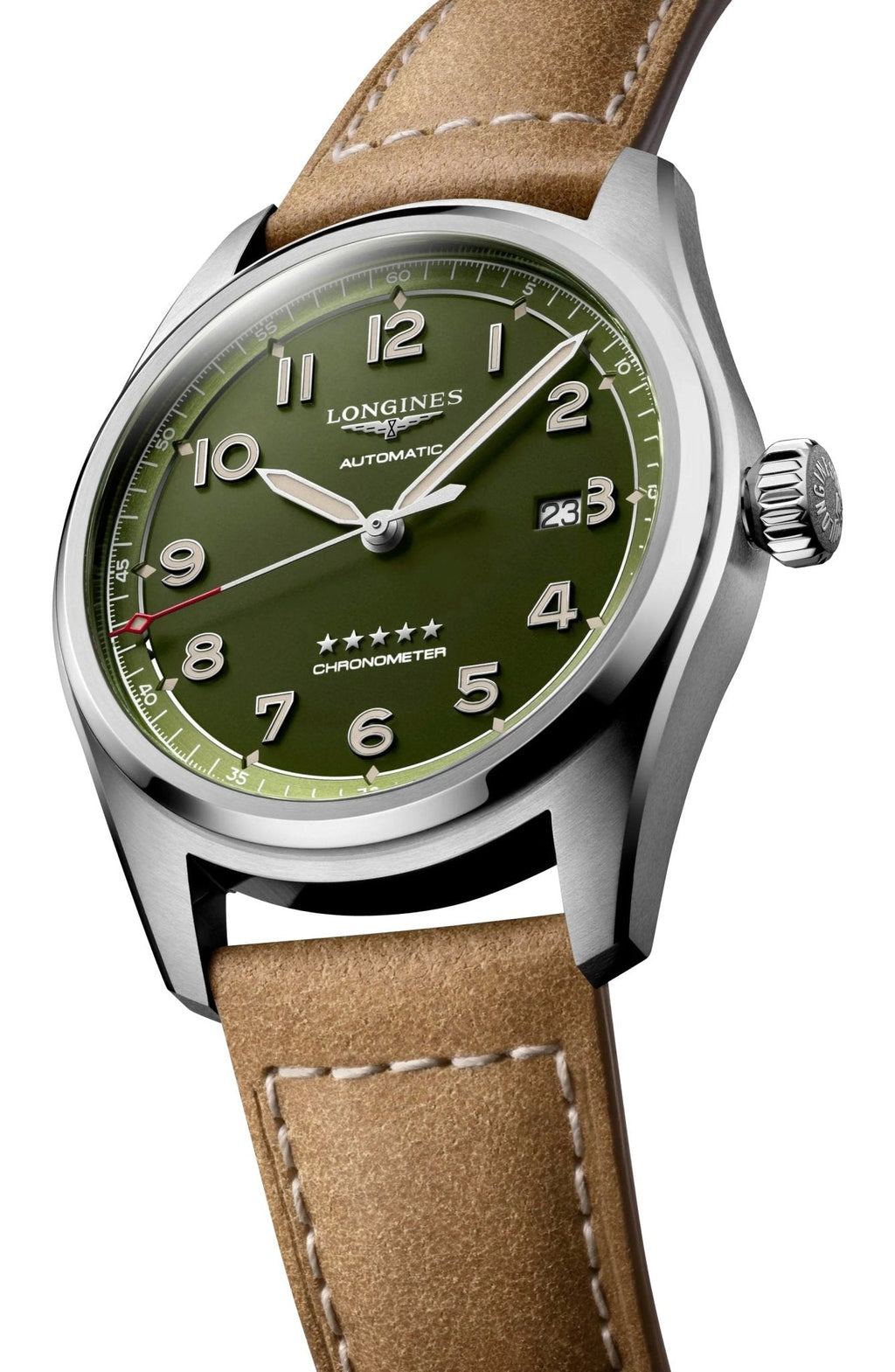Longines Spirit Automatic COSC Stainless Steel Green Dial Brown Leather Strap Date Mens Watch L3.811.4.03.2 wholesalehk.shop