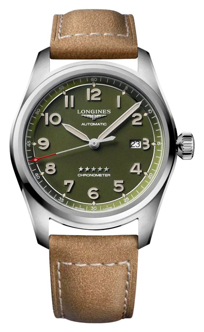 Longines Spirit Automatic COSC Stainless Steel Green Dial Brown Leather Strap Date Mens Watch L3.811.4.03.2 wholesalehk.shop
