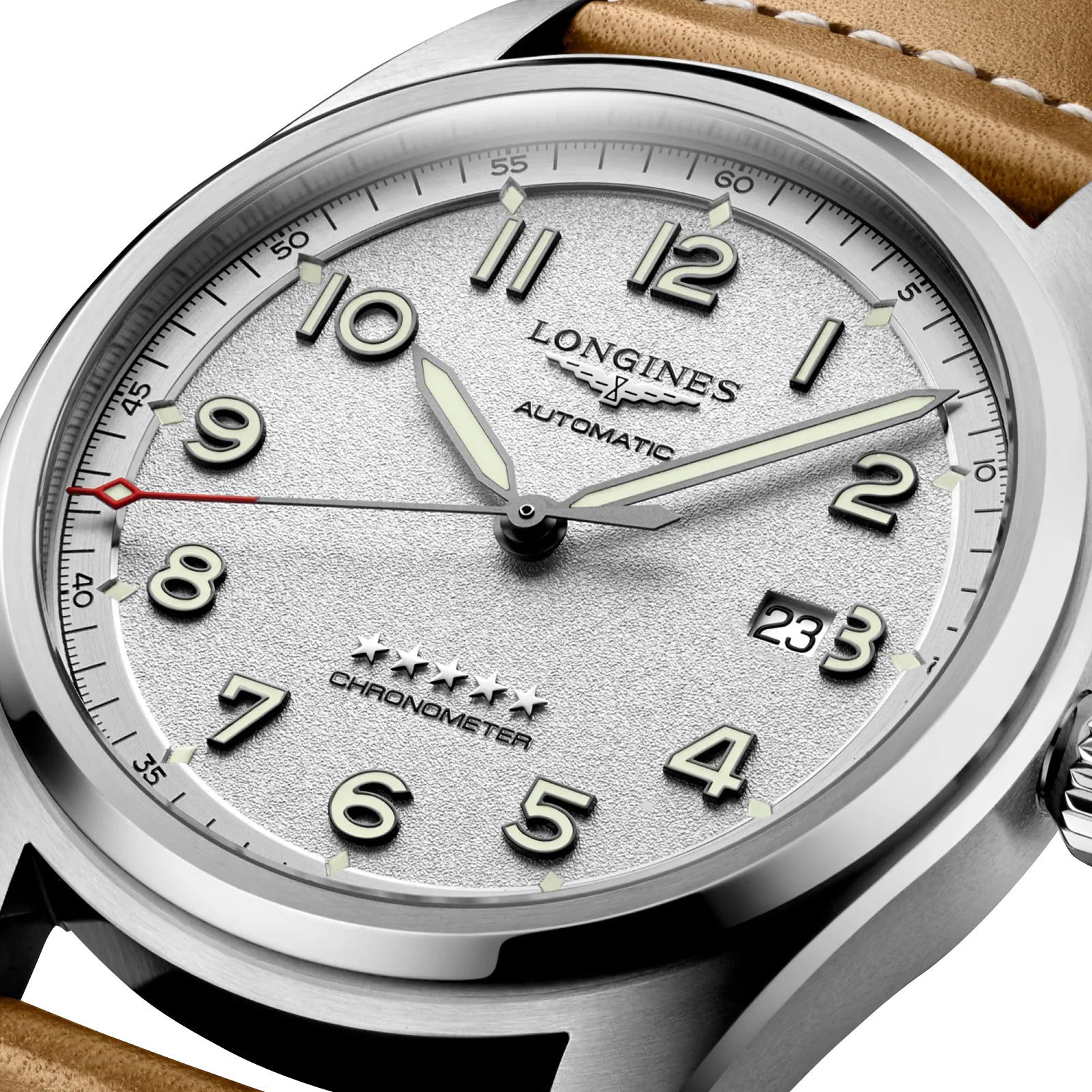 Longines Spirit Automatic COSC Stainless Steel Silver Dial Brown Leather Strap Date Mens Watch L3.811.4.73.2 wholesalehk.shop