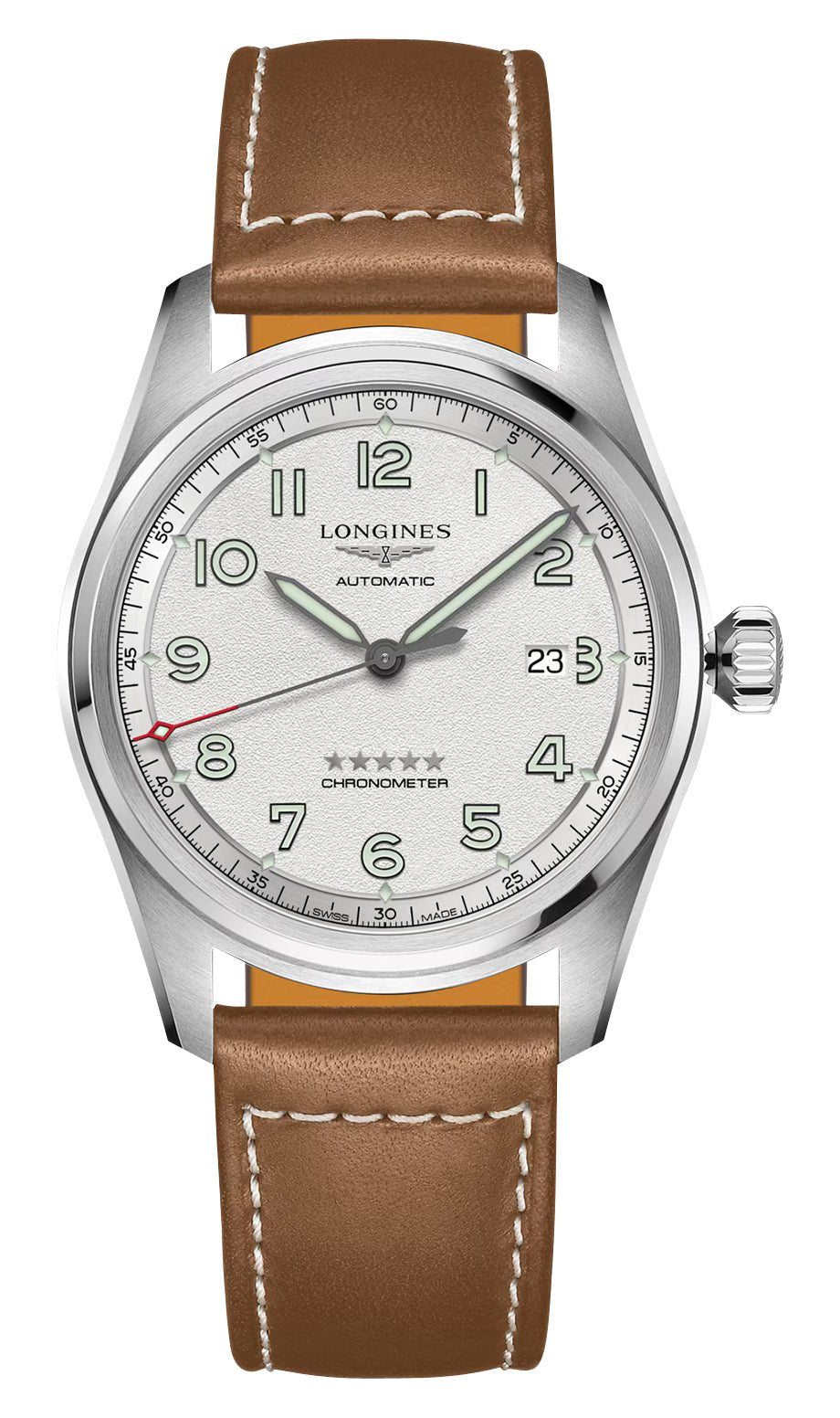 Longines Spirit Automatic COSC Stainless Steel Silver Dial Brown Leather Strap Date Mens Watch L3.811.4.73.2 wholesalehk.shop