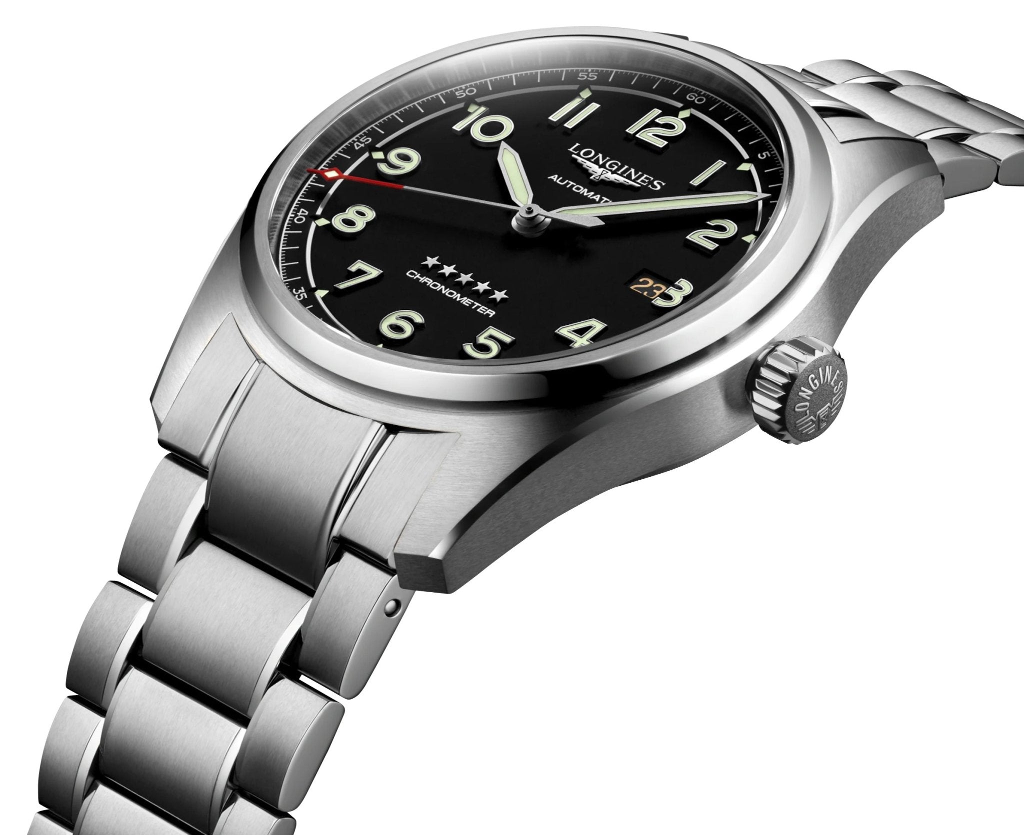 Longines Spirit Prestige Edition Automatic COSC Stainless Steel Black Dial Interchangeable Brown Leather/NATO Strap Date Mens Watch L3.811.4.53.9 wholesalehk.shop
