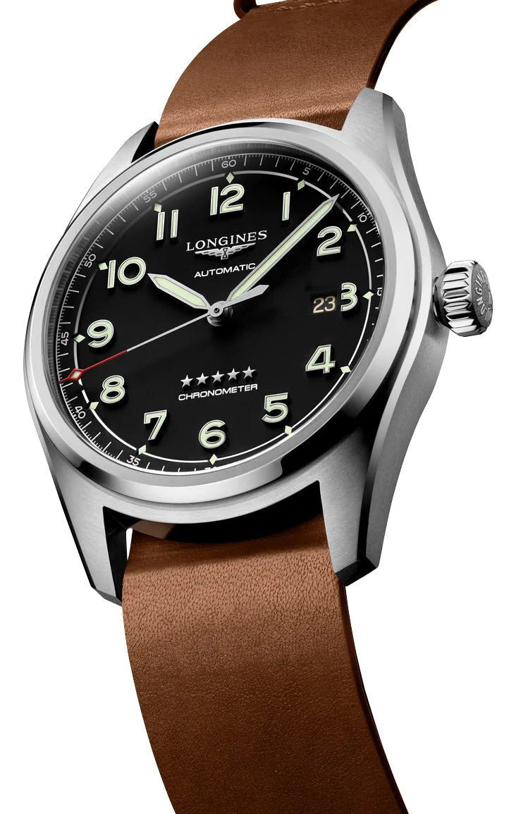 Longines Spirit Prestige Edition Automatic COSC Stainless Steel Black Dial Interchangeable Brown Leather/NATO Strap Date Mens Watch L3.811.4.53.9 wholesalehk.shop