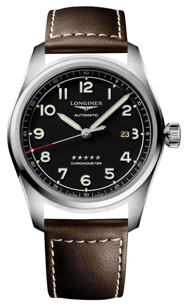 Longines Spirit Prestige Edition Automatic COSC Stainless Steel Black Dial Interchangeable Brown Leather/NATO Strap Date Mens Watch L3.811.4.53.9 wholesalehk.shop