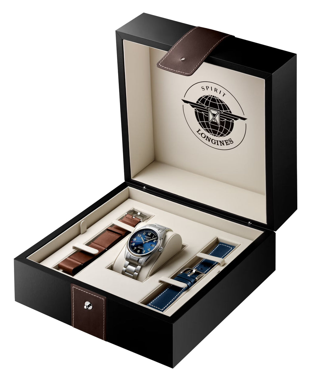 Longines Spirit Prestige Edition Automatic COSC Stainless Steel Blue Dial Interchangeable Blue/Brown Leather Strap Date Mens Watch L3.811.4.93.9 wholesalehk.shop