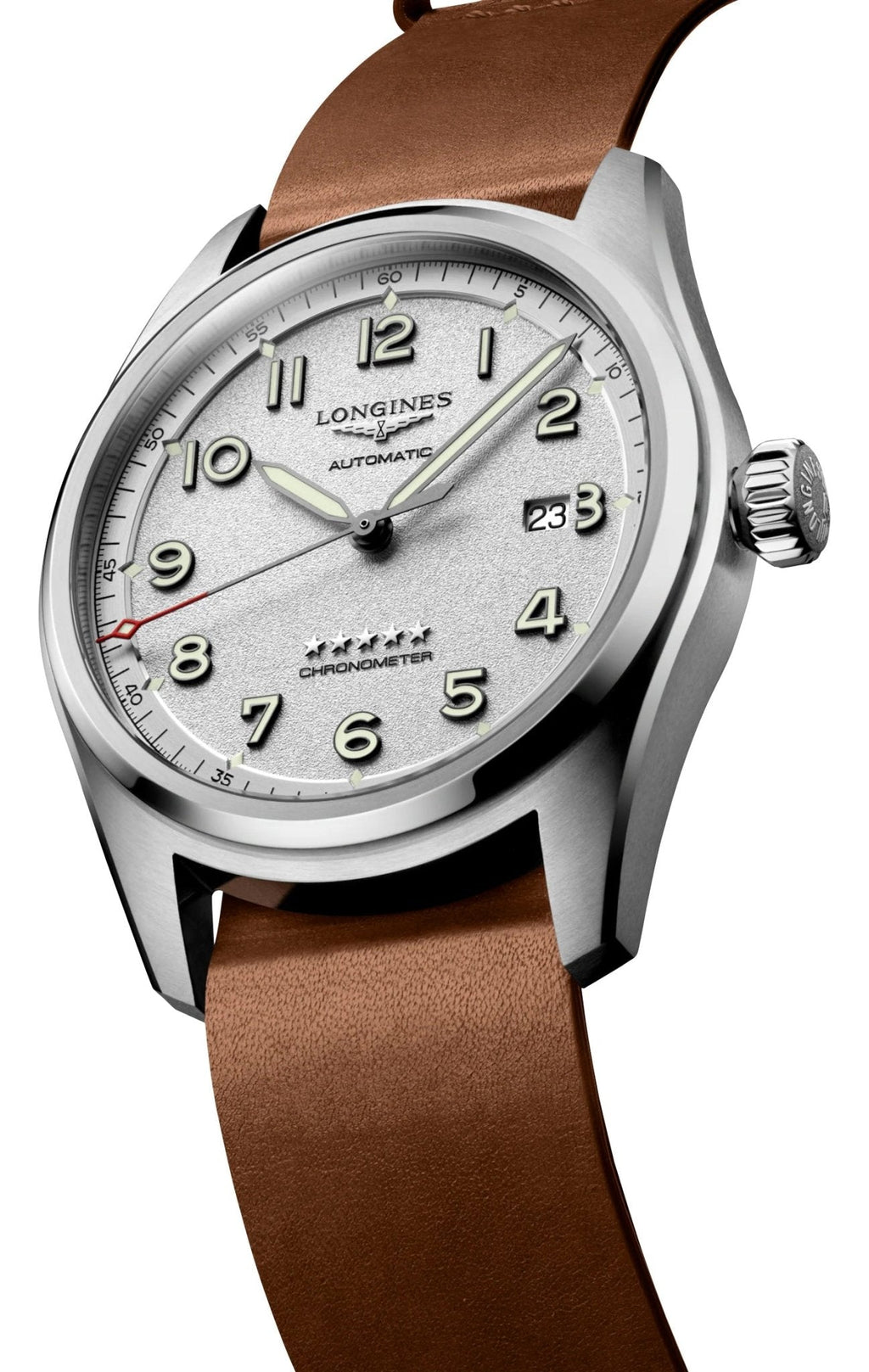 Longines Spirit Prestige Edition Automatic COSC Stainless Steel Silver Dial Interchangeable Brown Leather/NATO Strap Date Mens Watch L3.811.4.73.9 wholesalehk.shop