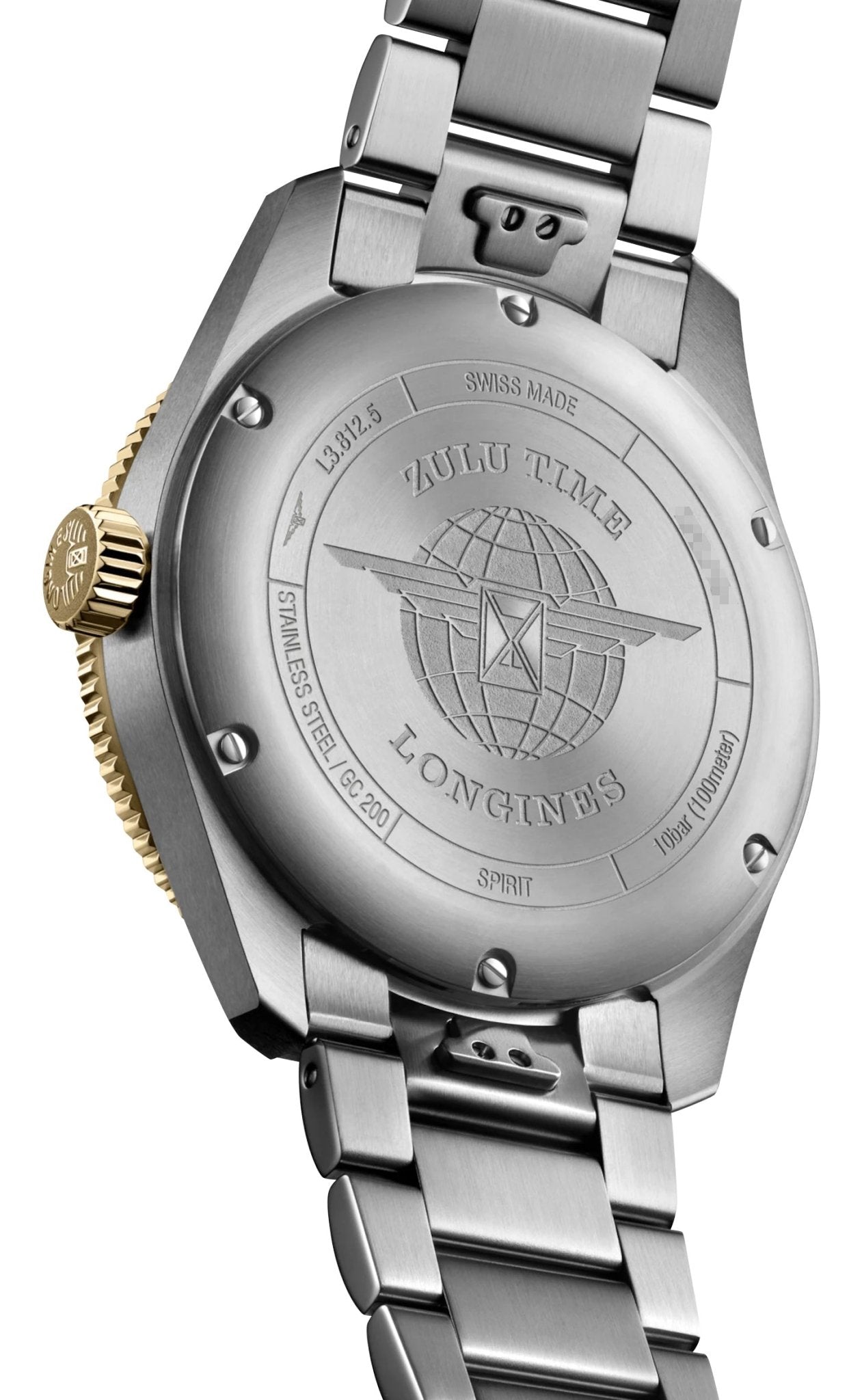 Longines Spirit Zulu Time Automatic GMT Chronometer Stainless Steel & 18K Yellow Gold Gray Dial Date Mens Watch L3.812.5.53.6 wholesalehk.shop