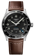 Longines Spirit Zulu Time Automatic GMT Chronometer Stainless Steel Black Dial Brown Leather Strap Date Mens Watch L3.812.4.53.2 wholesalehk.shop