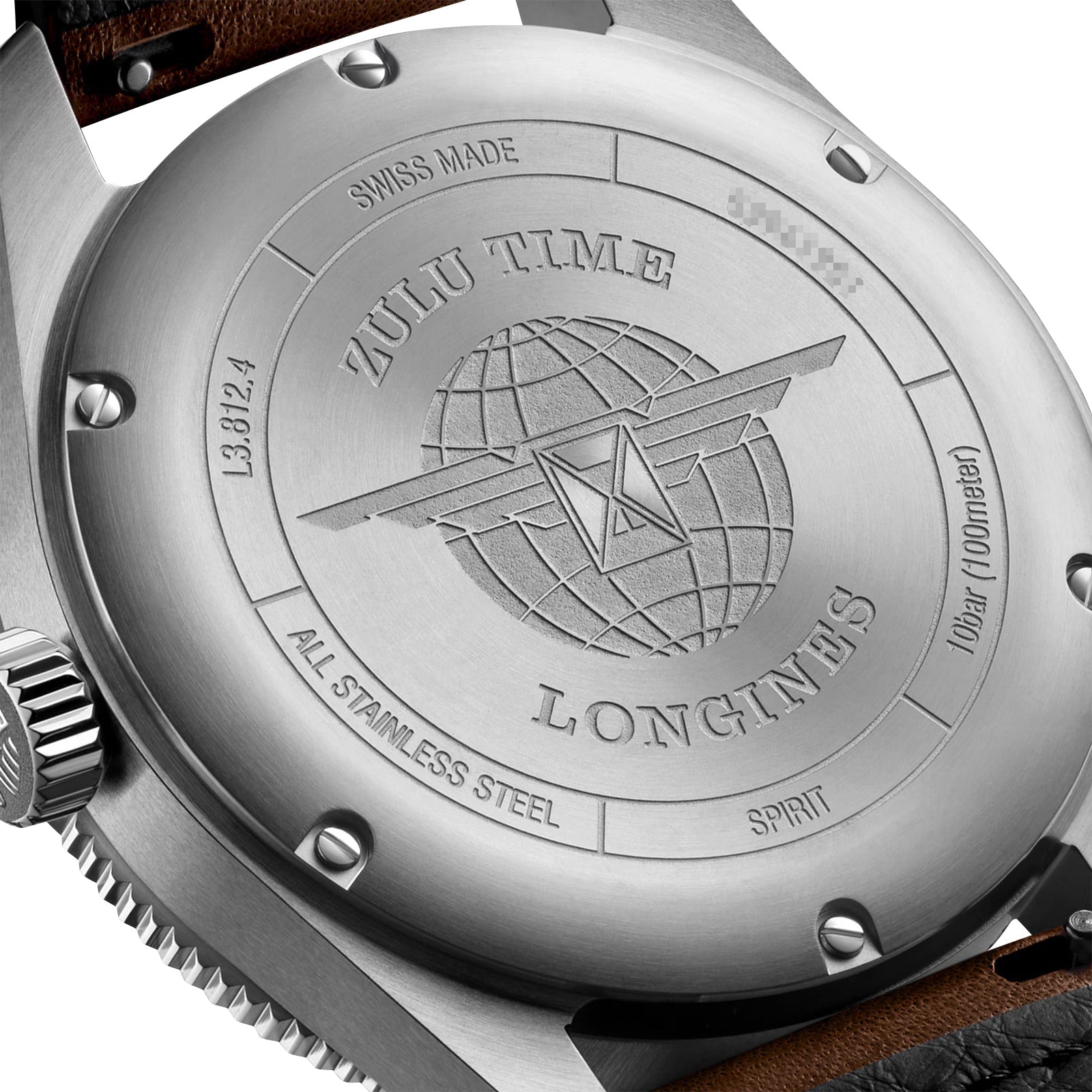 Longines Spirit Zulu Time Automatic GMT Chronometer Stainless Steel Black Dial Brown Leather Strap Date Mens Watch L3.812.4.53.2 wholesalehk.shop