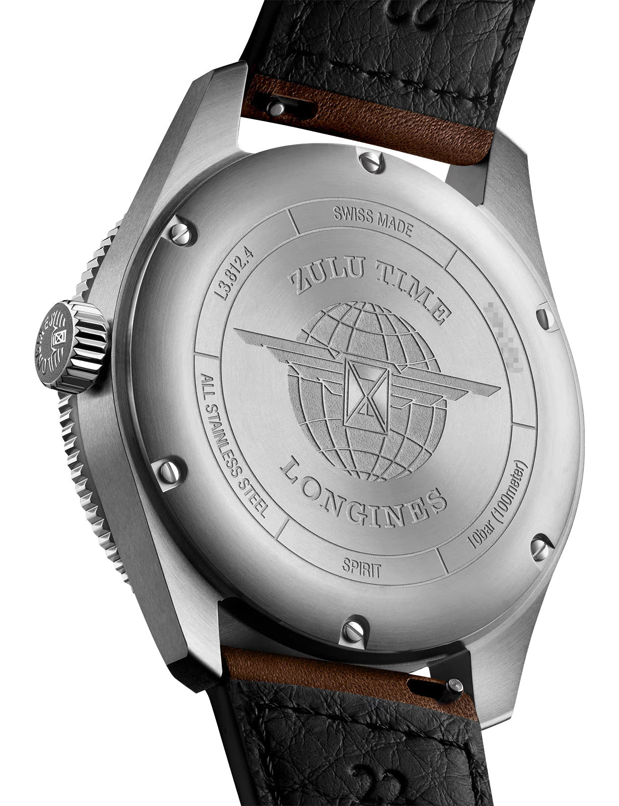 Longines Spirit Zulu Time Automatic GMT Chronometer Stainless Steel Black Dial Brown Leather Strap Date Mens Watch L3.812.4.53.2 wholesalehk.shop