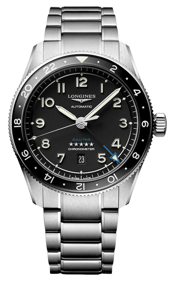 Longines Spirit Zulu Time Automatic GMT Chronometer Stainless Steel Black Dial Date Mens Watch L3.812.4.53.6 wholesalehk.shop
