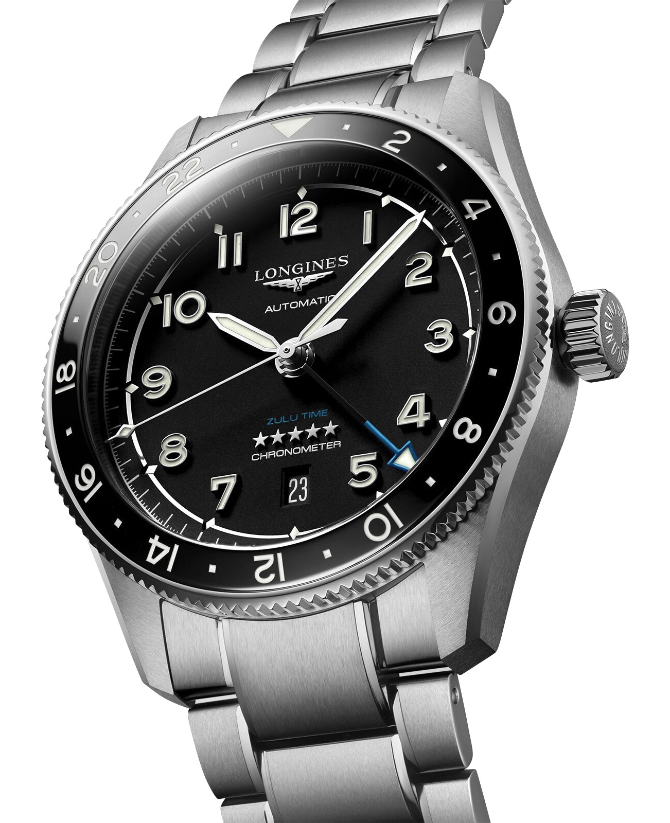 Longines Spirit Zulu Time Automatic GMT Chronometer Stainless Steel Black Dial Date Mens Watch L3.812.4.53.6 wholesalehk.shop