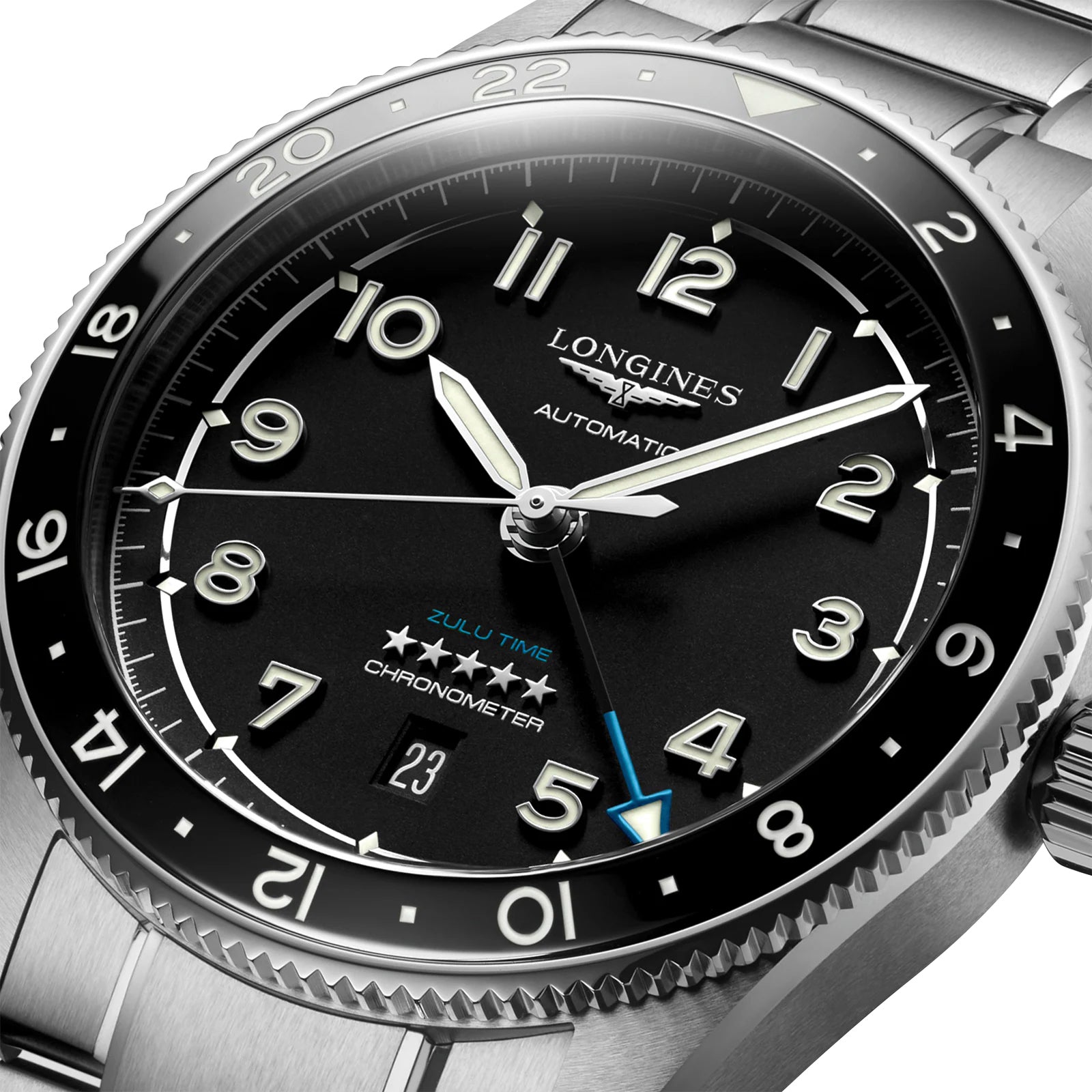 Longines Spirit Zulu Time Automatic GMT Chronometer Stainless Steel Black Dial Date Mens Watch L3.812.4.53.6 wholesalehk.shop