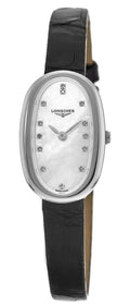 Longines Symphonette Black Leather Strap Stainless Steel Mother-Of-Pearl Dial Diamonds Womens Watch L2.305.4.87.0 wholesalehk.shop