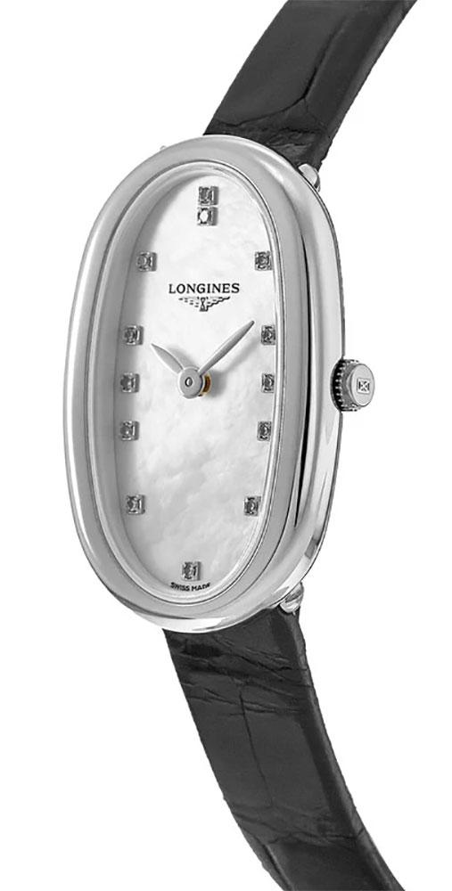 Longines Symphonette Black Leather Strap Stainless Steel Mother-Of-Pearl Dial Diamonds Womens Watch L2.305.4.87.0 wholesalehk.shop