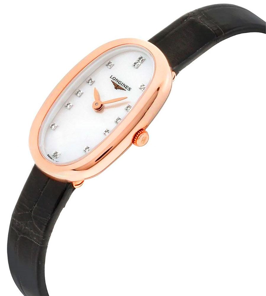Longines Symphonette Rose Gold Black Leather Strap Diamond & Mother-of-Pearl Dial Womens Watch L2.305.8.87.0 wholesalehk.shop