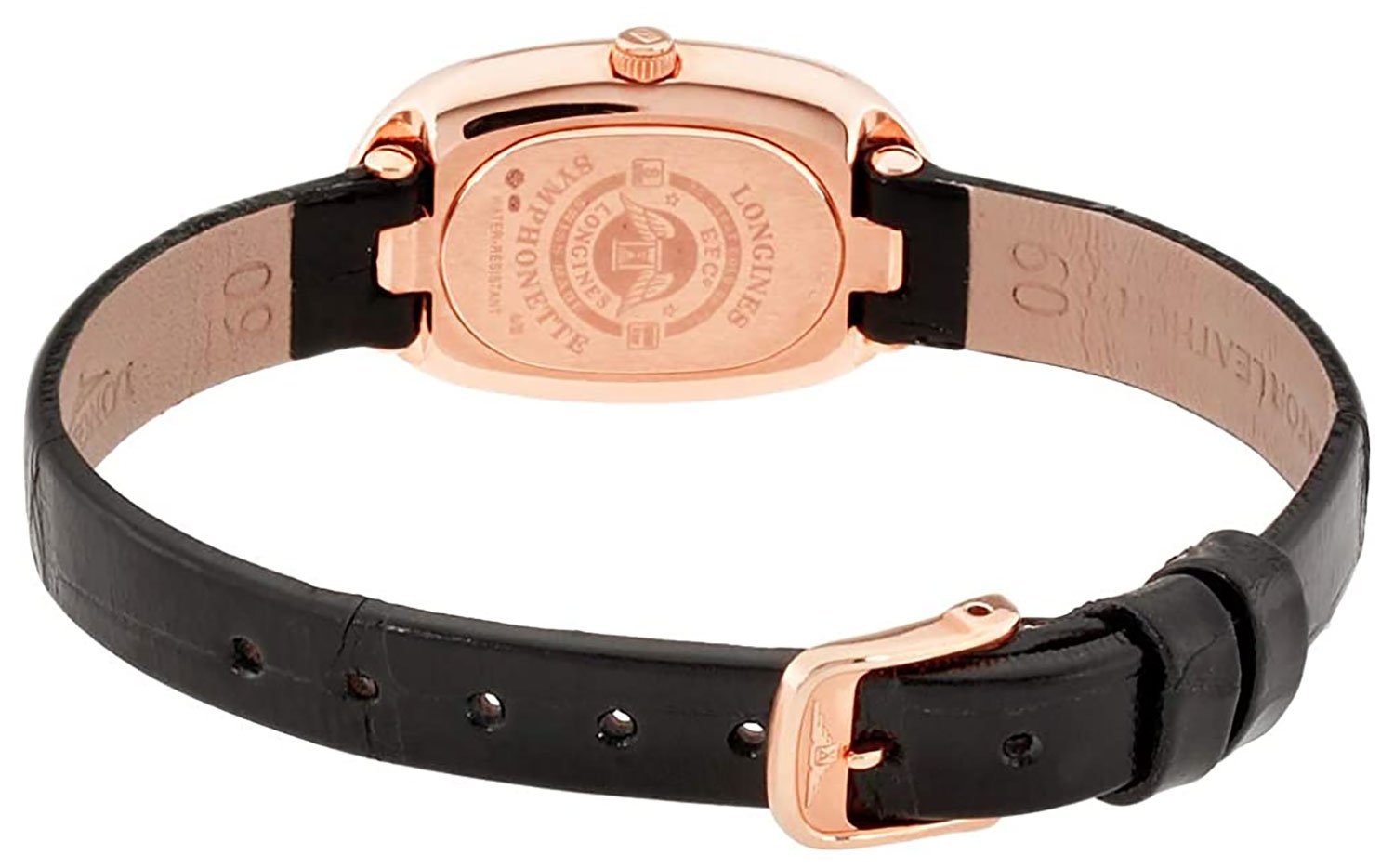 Longines Symphonette Rose Gold Black Leather Strap Diamond & Mother-of-Pearl Dial Womens Watch L2.305.8.87.0 wholesalehk.shop
