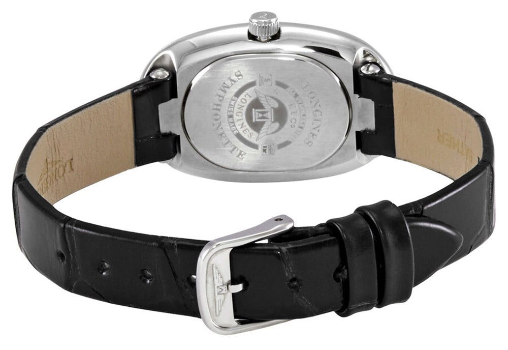 Longines Symphonette Stainless Steel Mother-of-Pearl Dial Black Leather Strap Diamonds Quartz Womens Watch L2.306.4.87.0 wholesalehk.shop