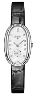 Longines Symphonette Stainless Steel Mother-of-Pearl Dial Black Leather Strap Diamonds Quartz Womens Watch L2.306.4.87.0 wholesalehk.shop