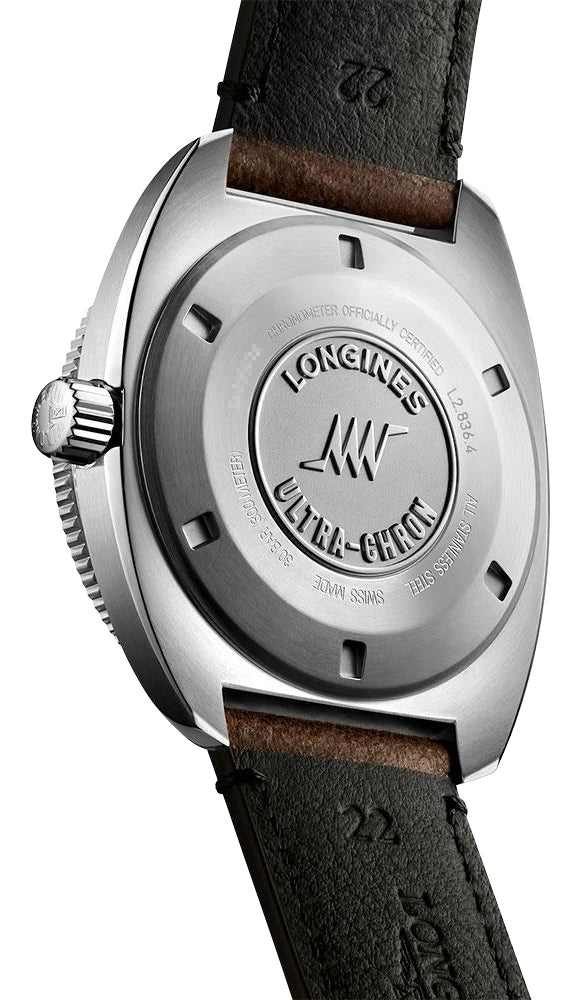 Longines Ultra-Chron Box Edition Automatic Chronometer Stainless Steel Black Dial Brown Leather Interchangeable Black/Red Nylon Strap Divers Mens Watch L2.836.4.52.8 wholesalehk.shop