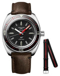 Longines Ultra-Chron Box Edition Automatic Chronometer Stainless Steel Black Dial Brown Leather Interchangeable Black/Red Nylon Strap Divers Mens Watch L2.836.4.52.8 wholesalehk.shop