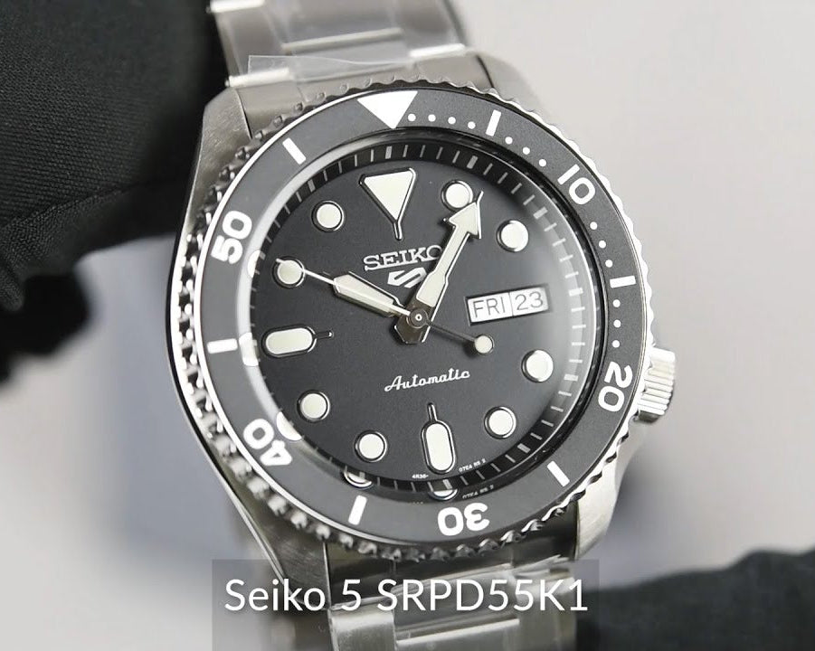 Seiko 5 Sports Automatic Day Date Black Dial Silver Steel Strap Watch for Men - SRPD55K1 wholesalehk.shop