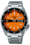 Seiko 5 Sports Double Hurricane Retro Orange Dial Silver Steel Strap Watch For Men - SRPK11K1 wholesalehk.shop