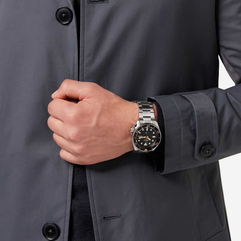 Seiko 5 Sports Automatic Black Dial Silver Steel Strap Watch For Men - SRPD57K1 wholesalehk.shop