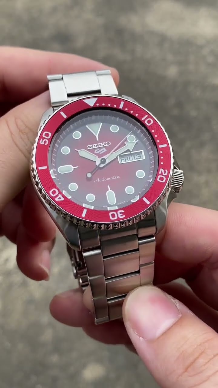 Seiko 5 Sports Mechanical Limited Edition Red Dial Silver Steel Strap Watch For Men - SRPK63K1 wholesalehk.shop