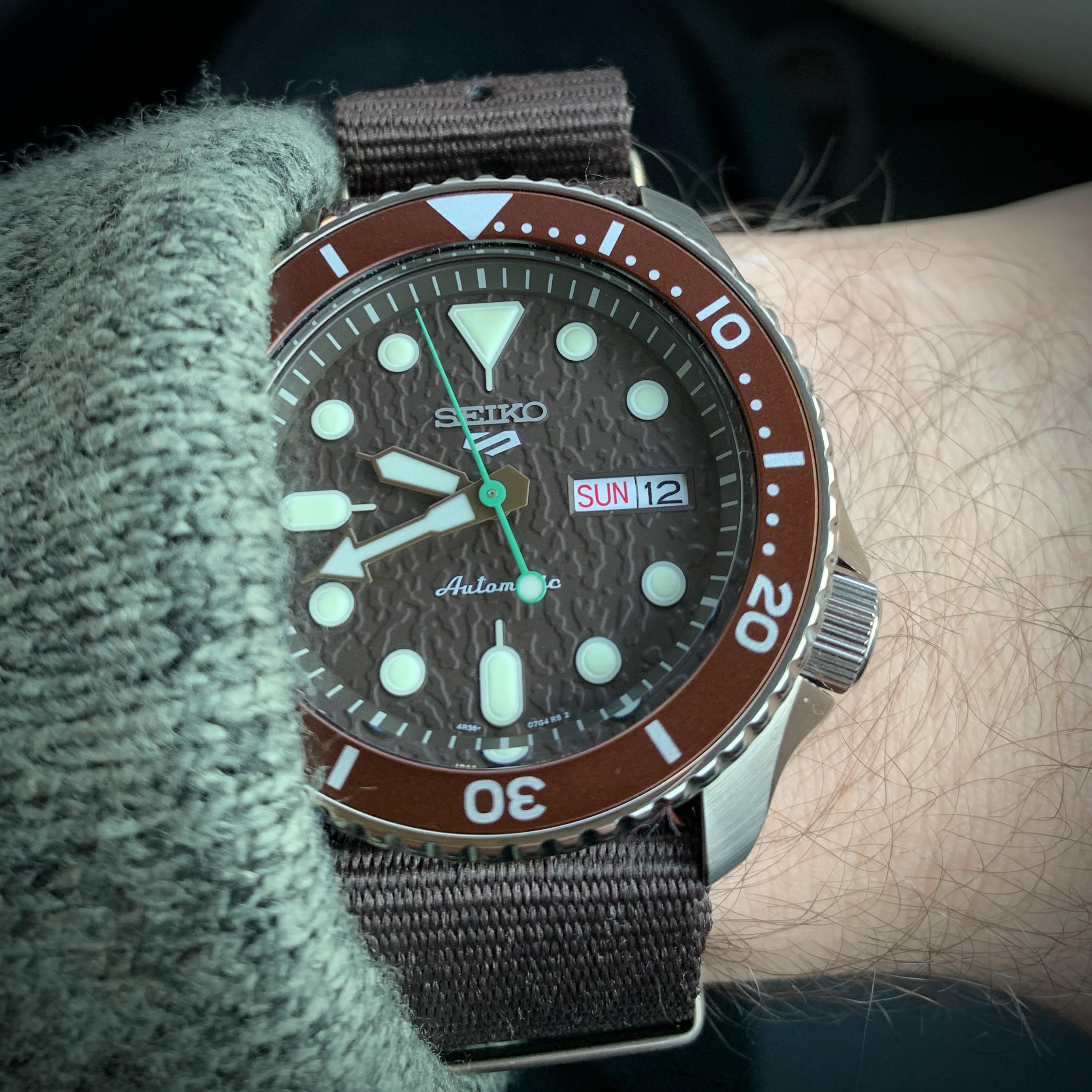 Seiko 5 Sport Automatic Brown Dial Brown Nylon Strap Watch For Men - SRPD85K1 wholesalehk.shop
