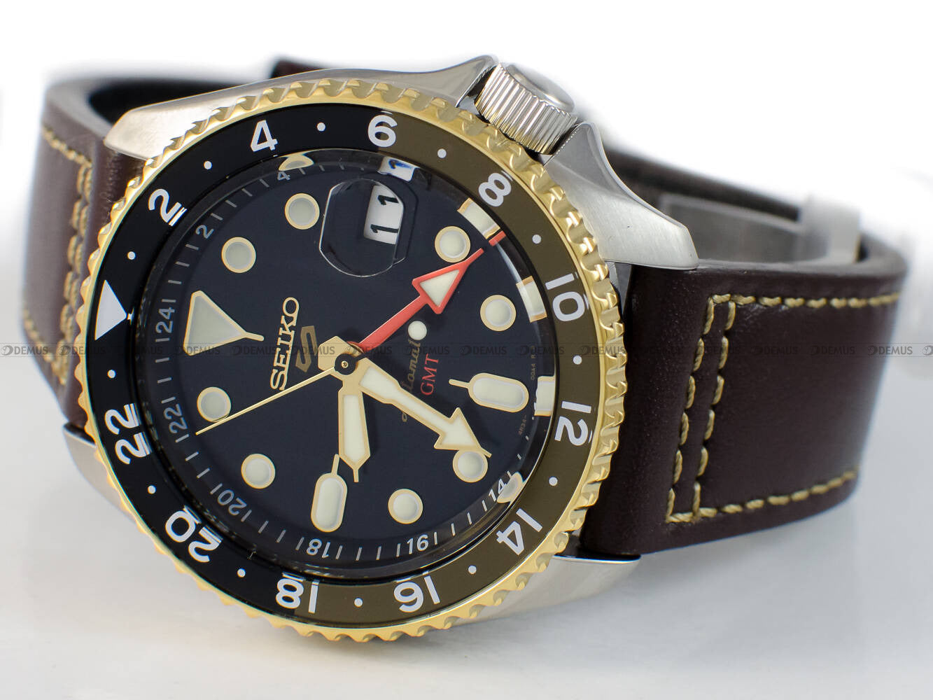 Seiko 5 Sports SKX GMT Automatic Mocha Black Dial Brown Leather Strap Watch For Men - SSK036K1 wholesalehk.shop