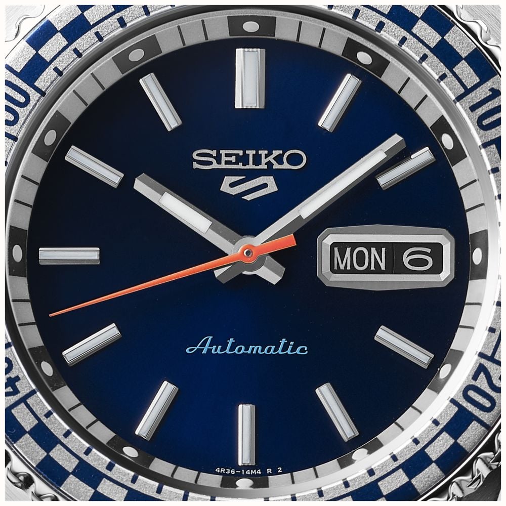 Seiko 5 Sports Petrol Blue Checker Flag Special Edition Blue Dial Silver Steel Strap Watch For Men - SRPK65K1 wholesalehk.shop