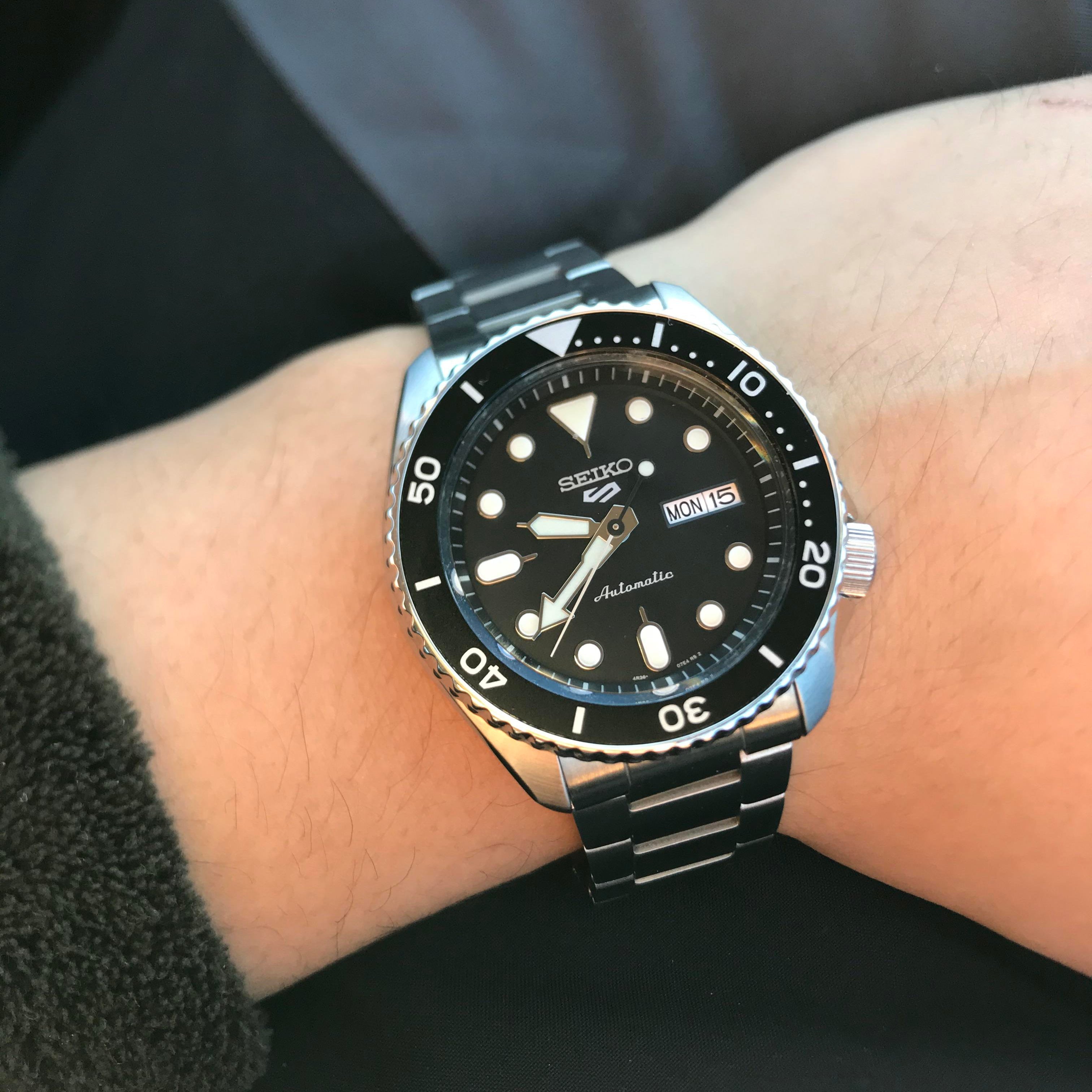 Seiko 5 Sports Automatic Day Date Black Dial Silver Steel Strap Watch for Men - SRPD55K1 wholesalehk.shop
