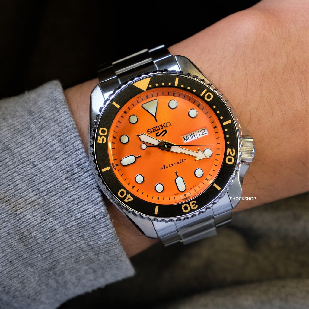 Seiko 5 Sports Automatic Orange Dial Silver Steel Strap Watch For Men - SRPD59K1 wholesalehk.shop