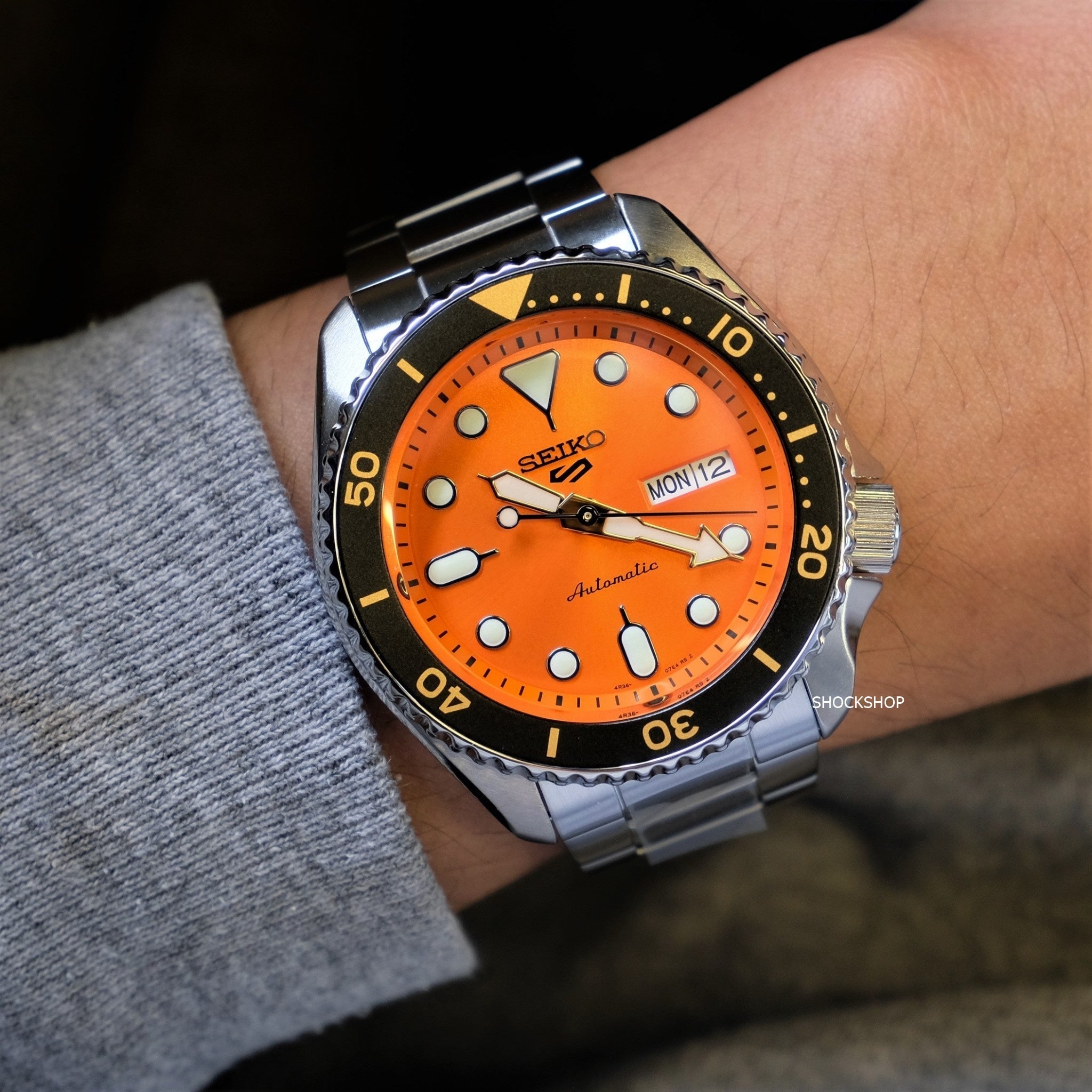 Seiko 5 Sports Automatic Orange Dial Silver Steel Strap Watch For Men - SRPD59K1 wholesalehk.shop