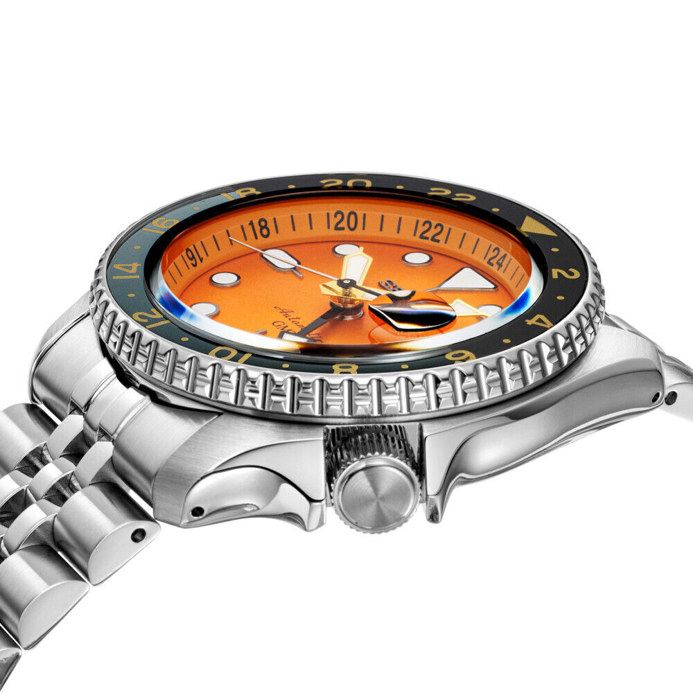 Seiko 5 Sports GMT Automatic Orange Dial Silver Steel Strap Watch For Men - SSK005K1 wholesalehk.shop