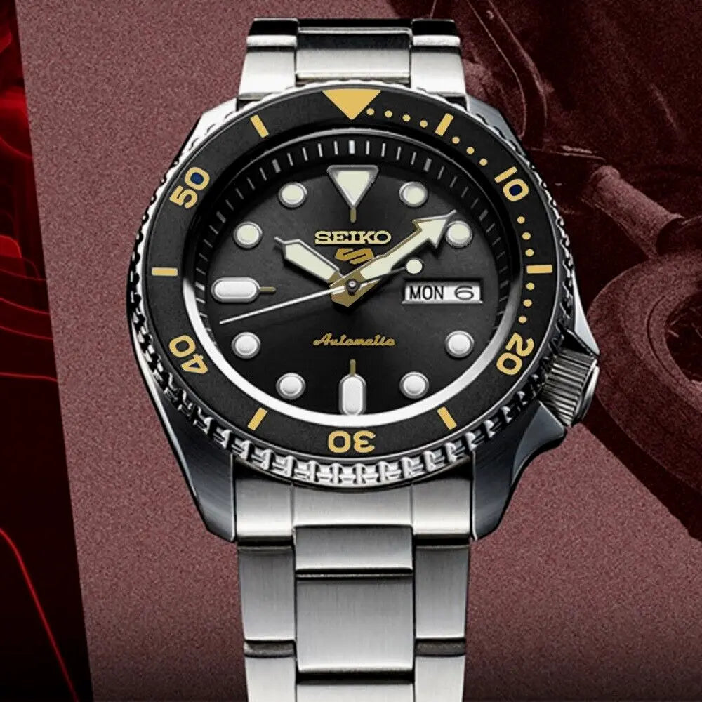 Seiko 5 Sports Automatic Black Dial Silver Steel Strap Watch For Men - SRPD57K1 wholesalehk.shop