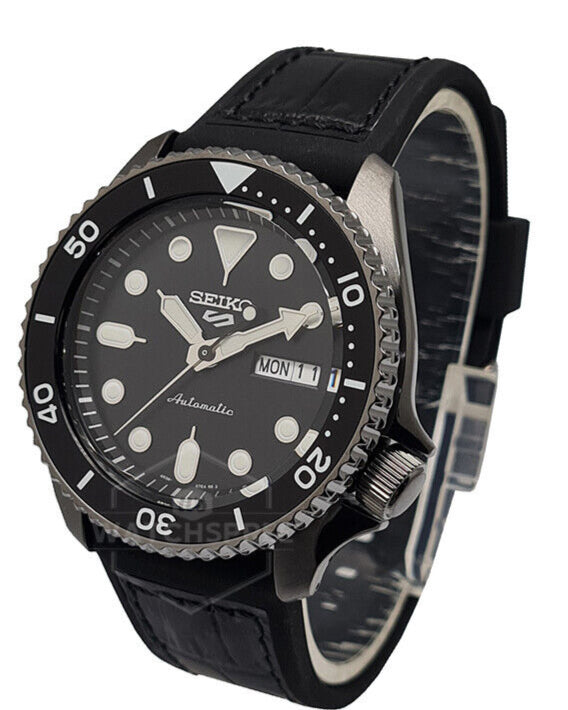 Seiko 5 Sport Automatic Black Dial Black Silicone Strap Watch For Men - SRPD65K3 wholesalehk.shop