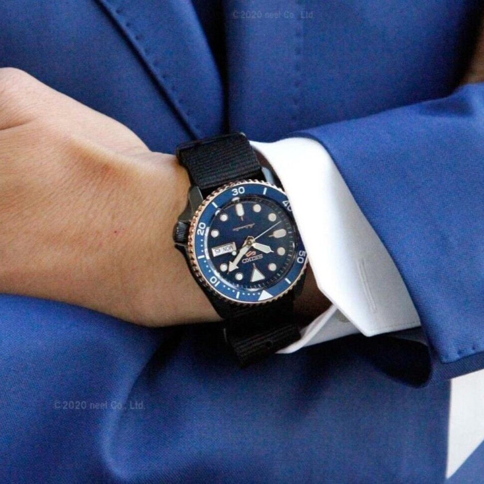 Seiko 5 Sports Automatic Blue Dial Black NATO Strap Watch for Men - SBSA098 wholesalehk.shop