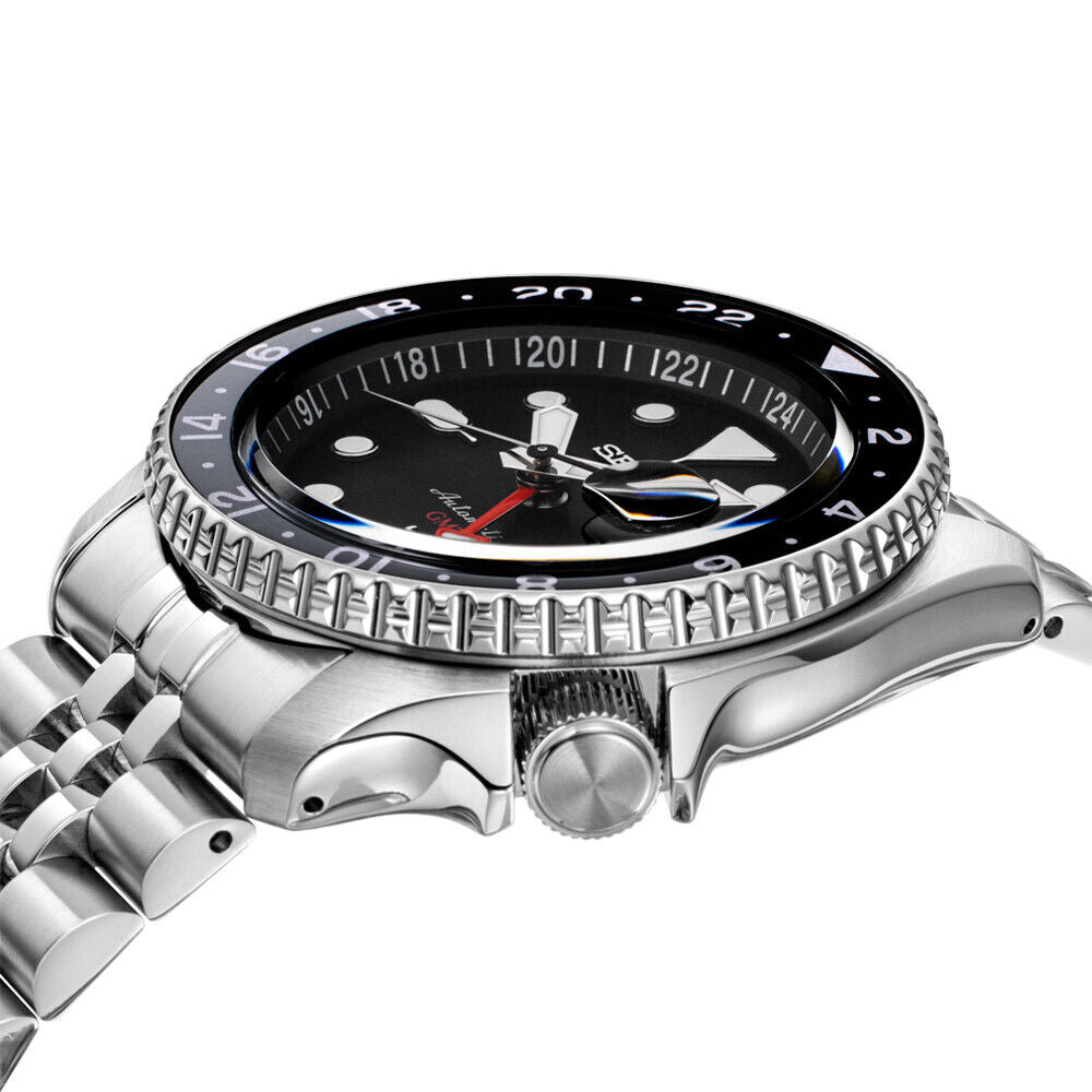 Seiko 5 Sports Automatic GMT Black Dial Silver Steel Strap Watch For Men - SSK001K1 wholesalehk.shop