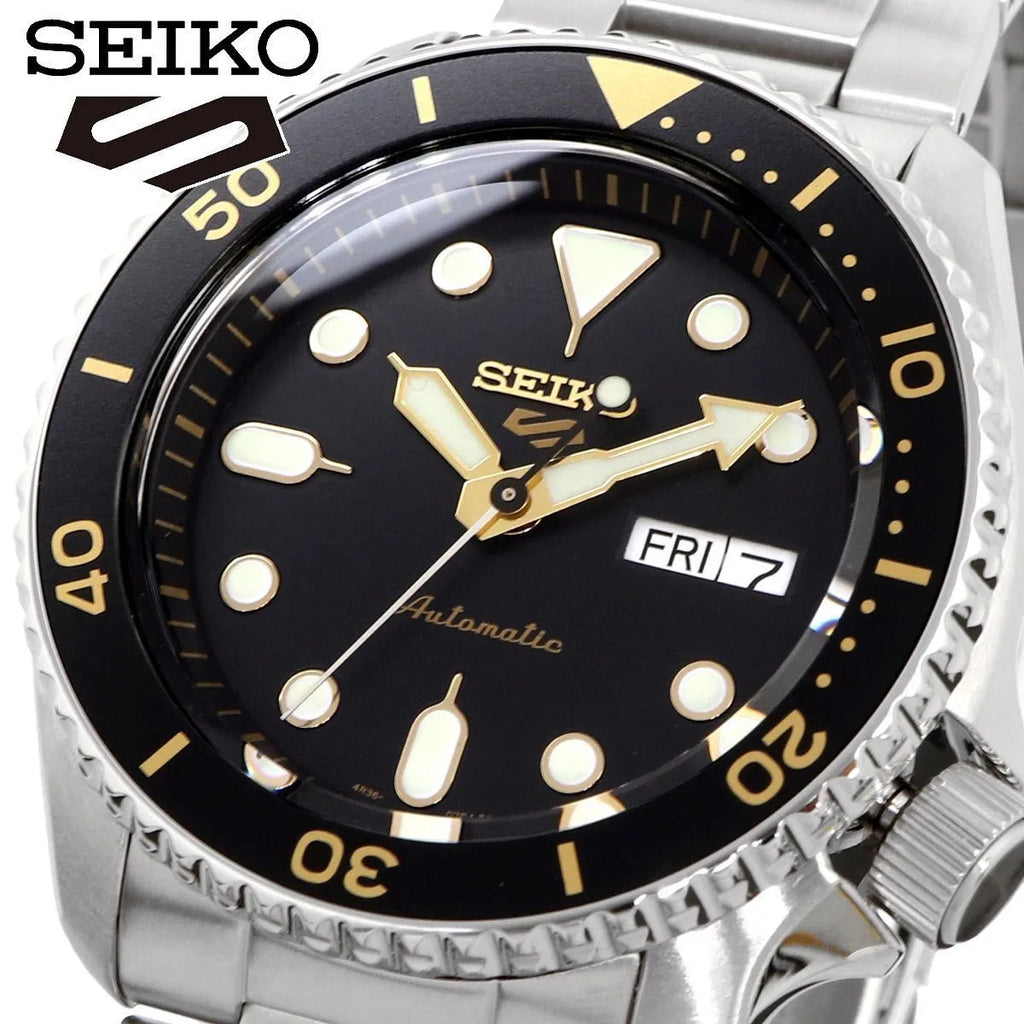 Seiko 5 Sports Automatic Black Dial Silver Steel Strap Watch For Men - SRPD57K1 wholesalehk.shop