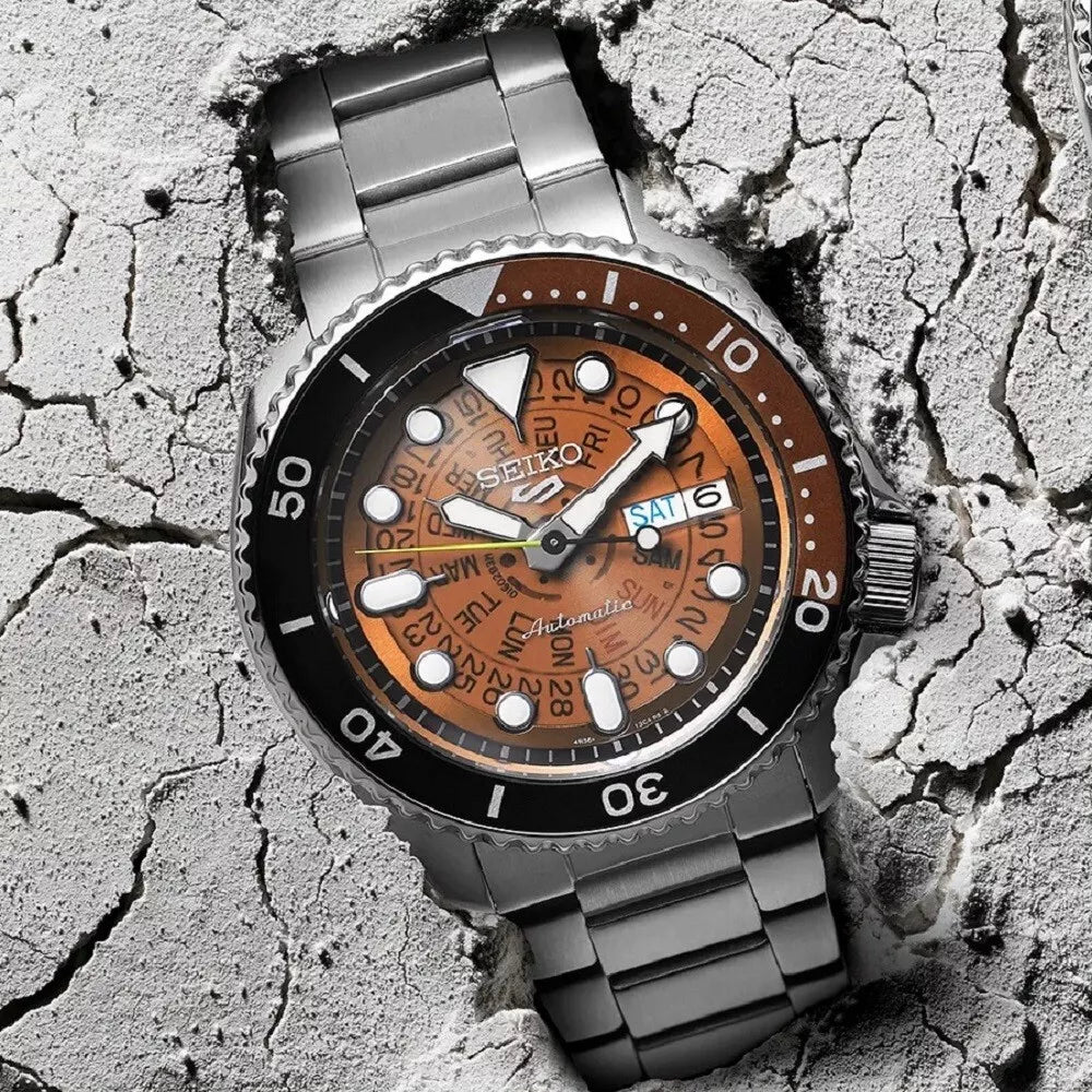 Seiko 5 Sports Sonar Special Edition Brown Dial Silver Steel Strap Watch For Men - SRPJ47K1 wholesalehk.shop