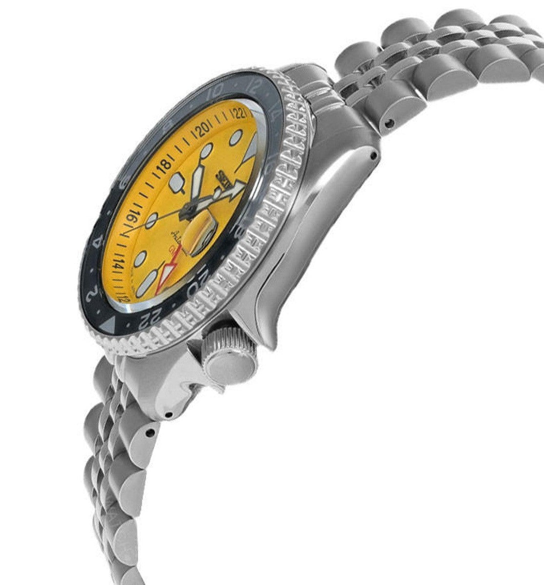 Seiko 5 Sport SKX GMT US Special Creation Automatic Yellow Dial Silver Steel Strap Watch for Men - SSK017K1 wholesalehk.shop