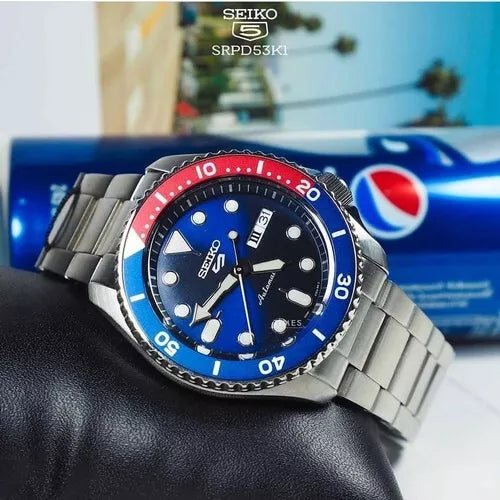 Seiko 5 Sports Automatic Blue Dial Silver Steel Strap Watch For Men - SRPD53K1 wholesalehk.shop