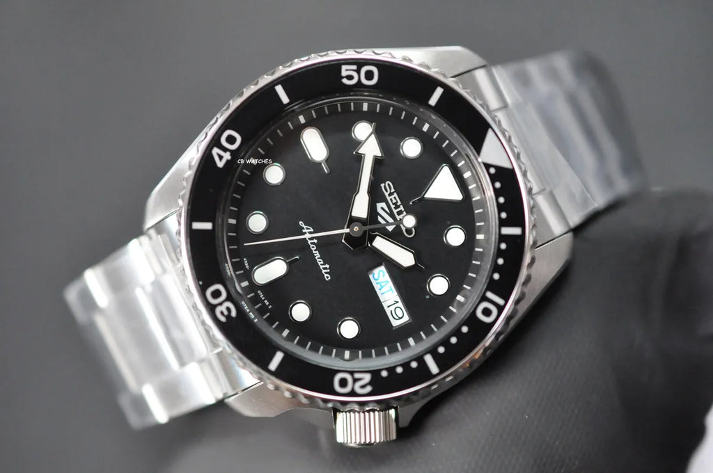 Seiko 5 Sports Automatic Day Date Black Dial Silver Steel Strap Watch for Men - SRPD55K1 wholesalehk.shop