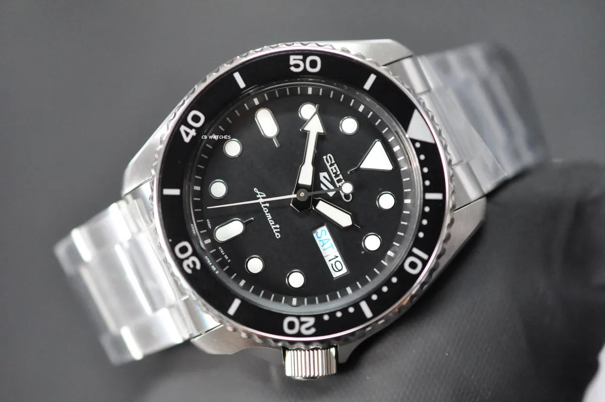 Seiko 5 Sports Automatic Day Date Black Dial Silver Steel Strap Watch for Men - SRPD55K1 wholesalehk.shop