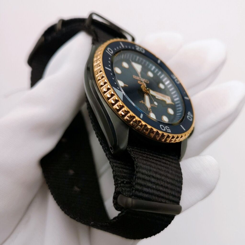 Seiko 5 Sports Automatic Blue Dial Black NATO Strap Watch for Men - SBSA098 wholesalehk.shop