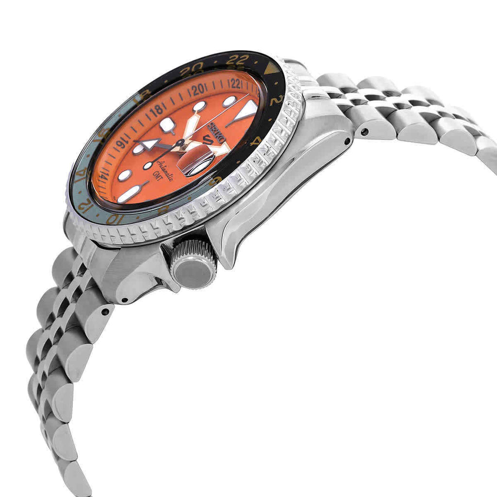 Seiko 5 Sports GMT Automatic Orange Dial Silver Steel Strap Watch For Men - SSK005K1 wholesalehk.shop