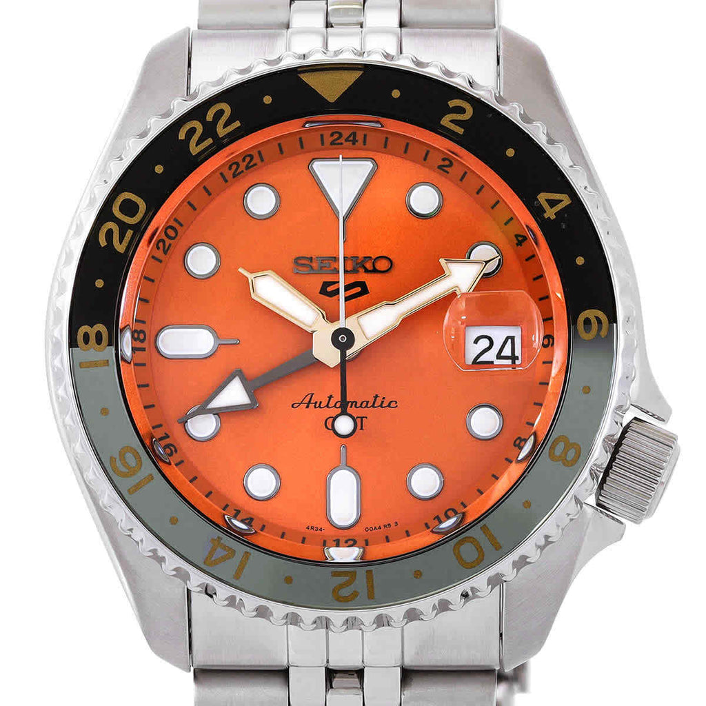 Seiko 5 Sports GMT Automatic Orange Dial Silver Steel Strap Watch For Men - SSK005K1 wholesalehk.shop